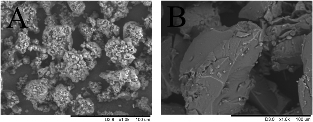 ​Гранулы лигнина (слева) и гранулы сульфатированного лигнина (справа), фотография сделана при помощи сканирующего электронного микроскопа.jpg